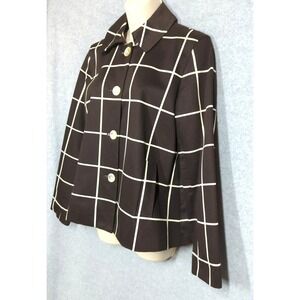 New Ralph Lauren Jacket M  Chocolate Brown White Plaid Easy Chic On Trend Classy